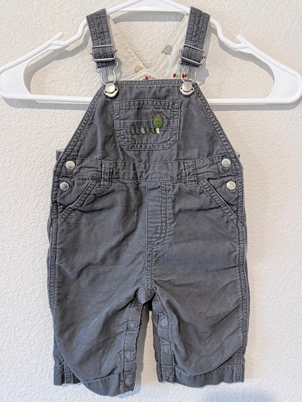 Vintage Gymboree Caterpillar Corduroy Overalls 3-6M Gray Cottagecore Y2K Baby